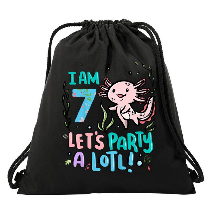 7th Birthday Axolotl - I Am 7 Let's Party A Lotl  Drawstring Bag