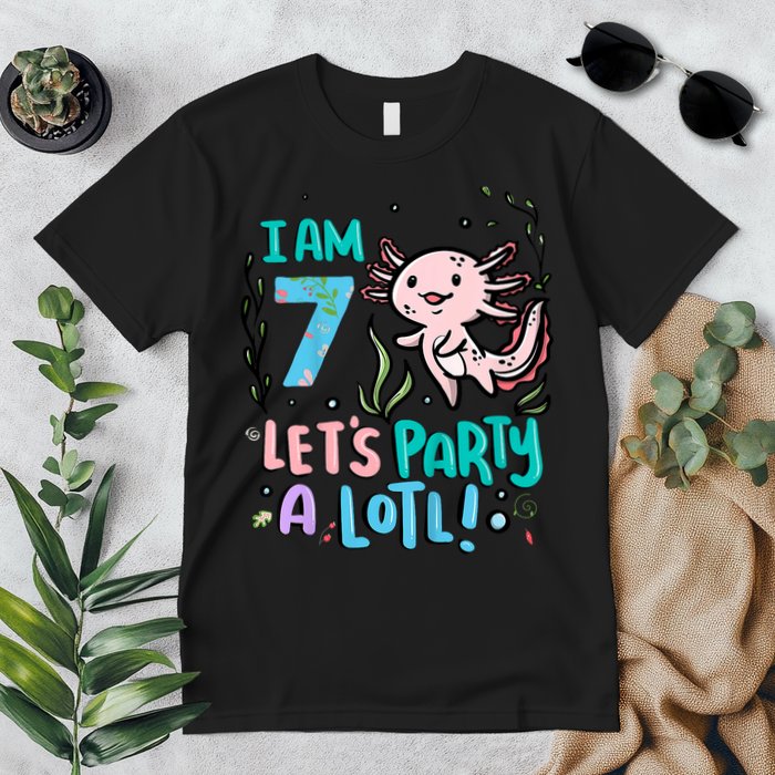 7th Birthday Axolotl - I Am 7 Let's Party A Lotl  Premium T-Shirt