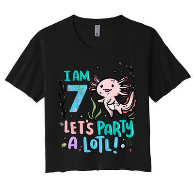 7th Birthday Axolotl - I Am 7 Let's Party A Lotl  Women's Crop Top Tee