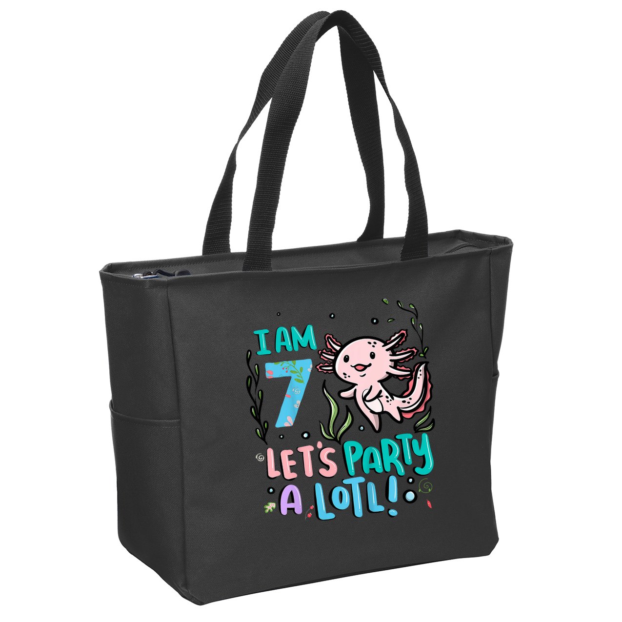 7th Birthday Axolotl - I Am 7 Let's Party A Lotl  Zip Tote Bag