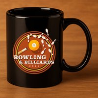 70s Bowling And Billiards 11oz C Handle Ceramic Mug