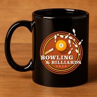 70s Bowling And Billiards 11oz C Handle Ceramic Mug