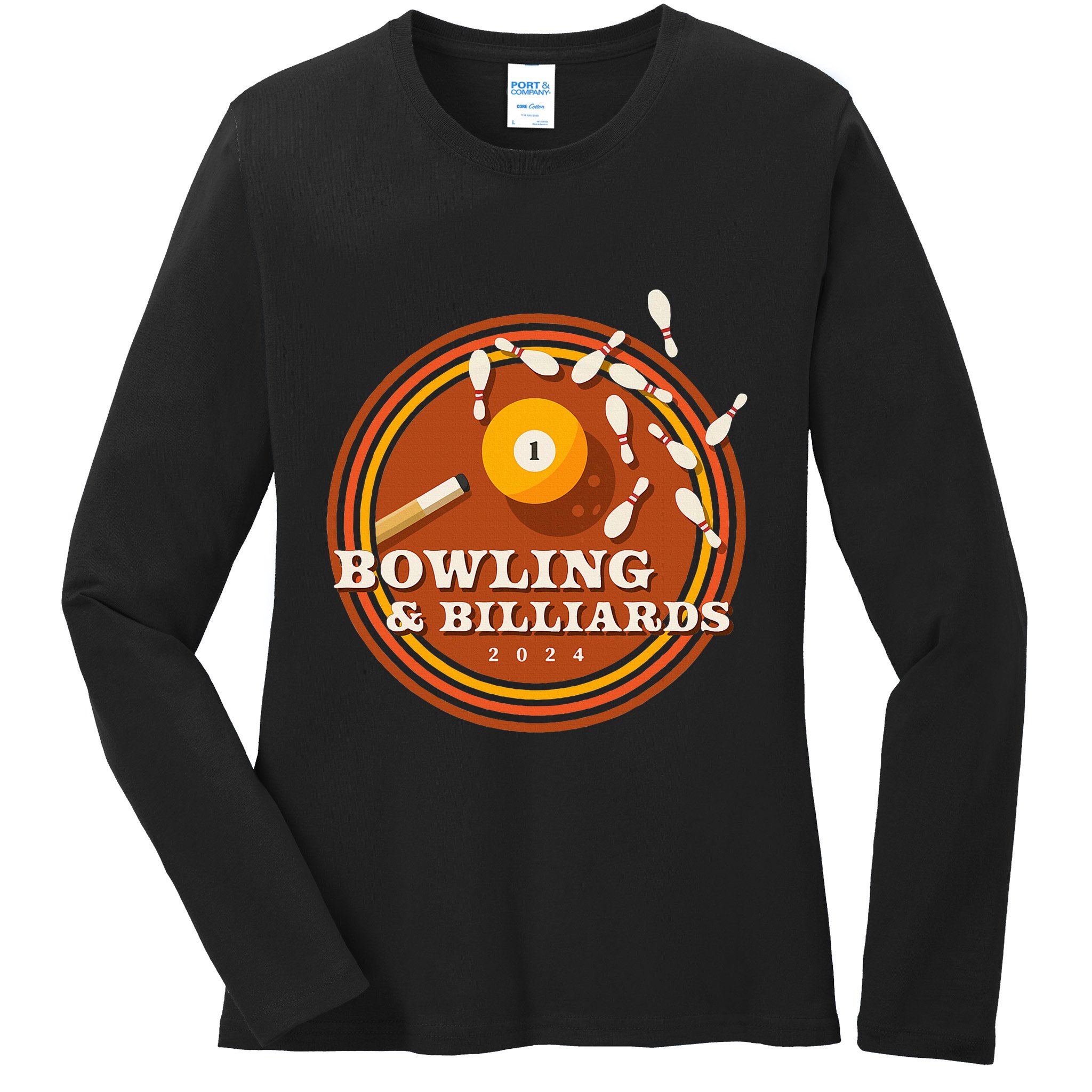 70s Bowling And Billiards Ladies Long Sleeve Shirt