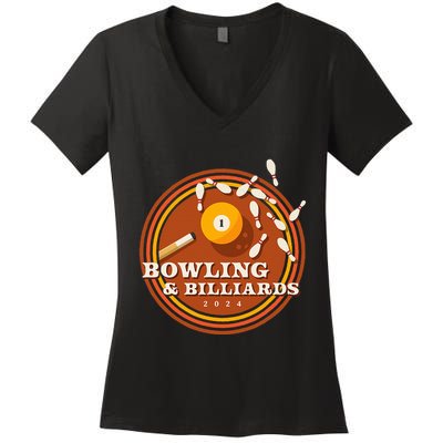 70s Bowling And Billiards Women's V-Neck T-Shirt