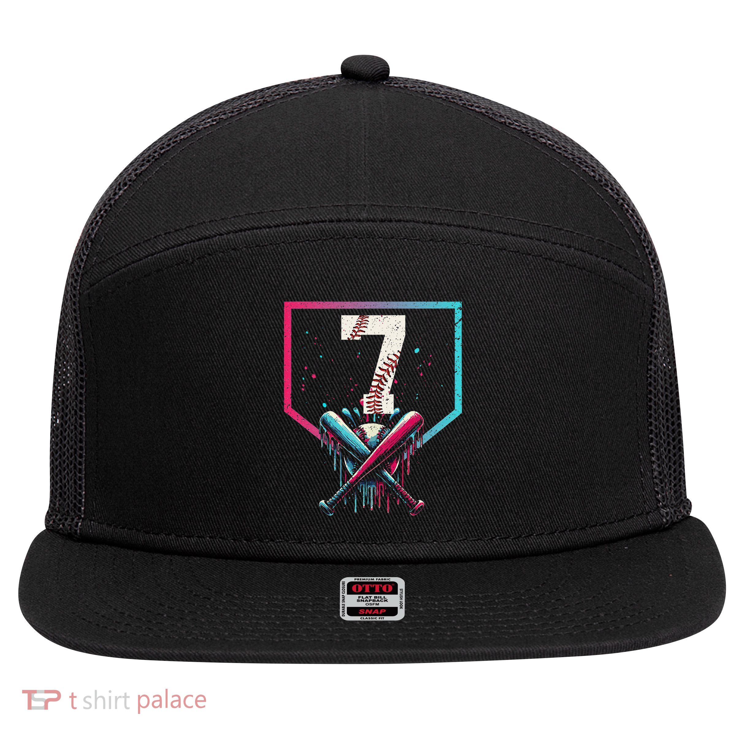 7th Birthday Baseball Home Plate Drip Ice Cream Sprinkle 1 Gift 7 Panel Mesh Trucker Snapback Hat