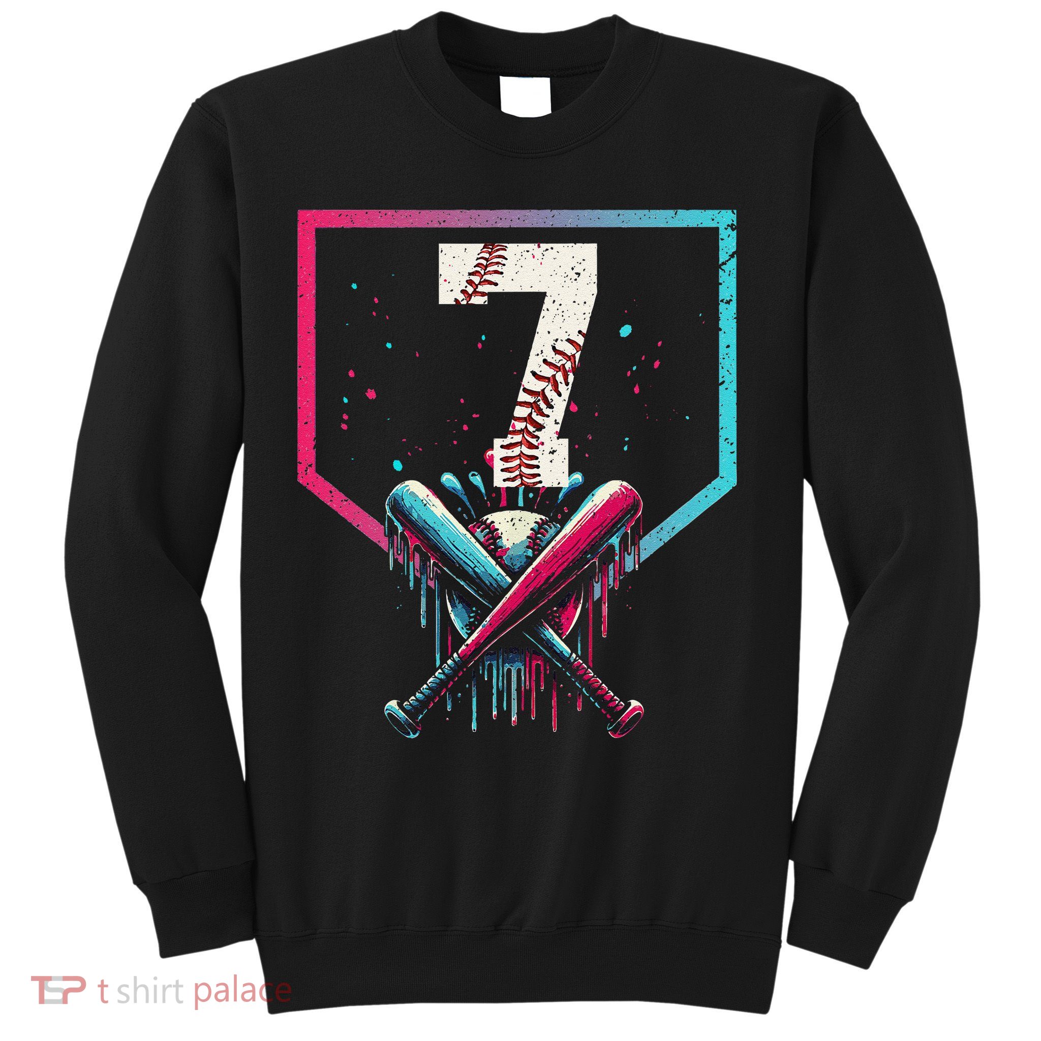 7th Birthday Baseball Home Plate Drip Ice Cream Sprinkle 1 Gift Sweatshirt