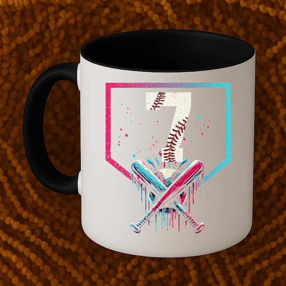 7th Birthday Baseball Home Plate Drip Ice Cream Sprinkle 1 Gift Mug