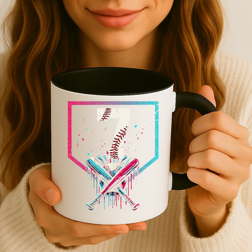 7th Birthday Baseball Home Plate Drip Ice Cream Sprinkle 1 Gift Mug
