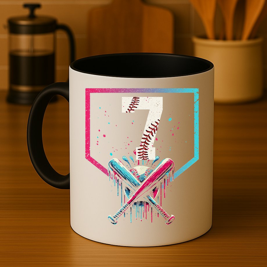 7th Birthday Baseball Home Plate Drip Ice Cream Sprinkle 1 Gift Mug