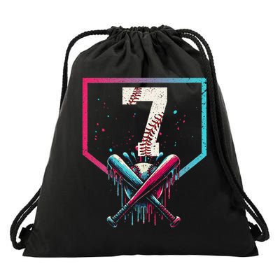 7th Birthday Baseball Home Plate Drip Ice Cream Sprinkle 1 Gift Drawstring Bag