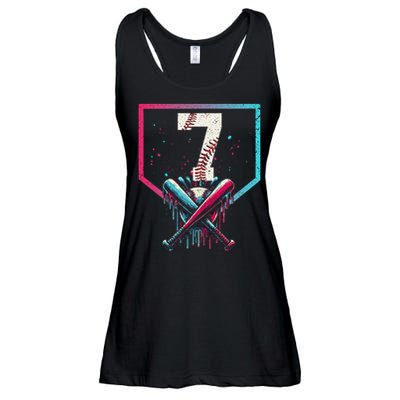 7th Birthday Baseball Home Plate Drip Ice Cream Sprinkle 1 Gift Ladies Essential Flowy Tank