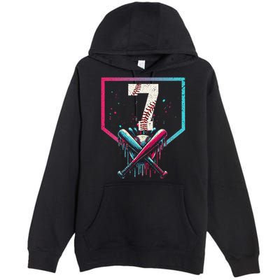 7th Birthday Baseball Home Plate Drip Ice Cream Sprinkle 1 Gift Premium Pullover Hoodie