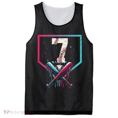 7th Birthday Baseball Home Plate Drip Ice Cream Sprinkle 1 Gift Mesh Reversible Basketball Jersey Tank