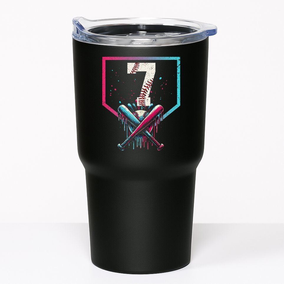 7th Birthday Baseball Home Plate Drip Ice Cream Sprinkle 1 Gift Tumbler