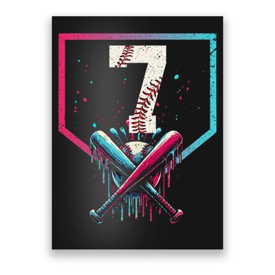 7th Birthday Baseball Home Plate Drip Ice Cream Sprinkle 1 Gift Poster