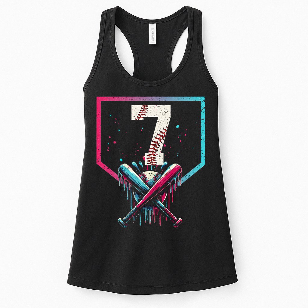 7th Birthday Baseball Home Plate Drip Ice Cream Sprinkle 1 Gift Womens Tank Top
