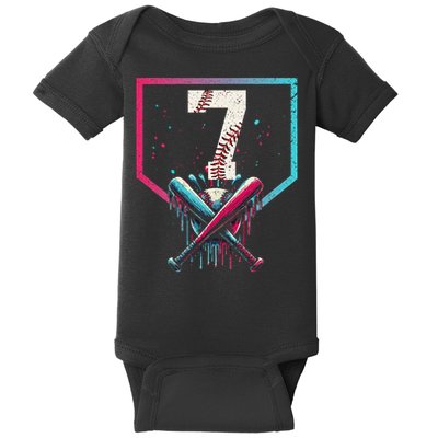 7th Birthday Baseball Home Plate Drip Ice Cream Sprinkle 1 Gift Baby Bodysuit