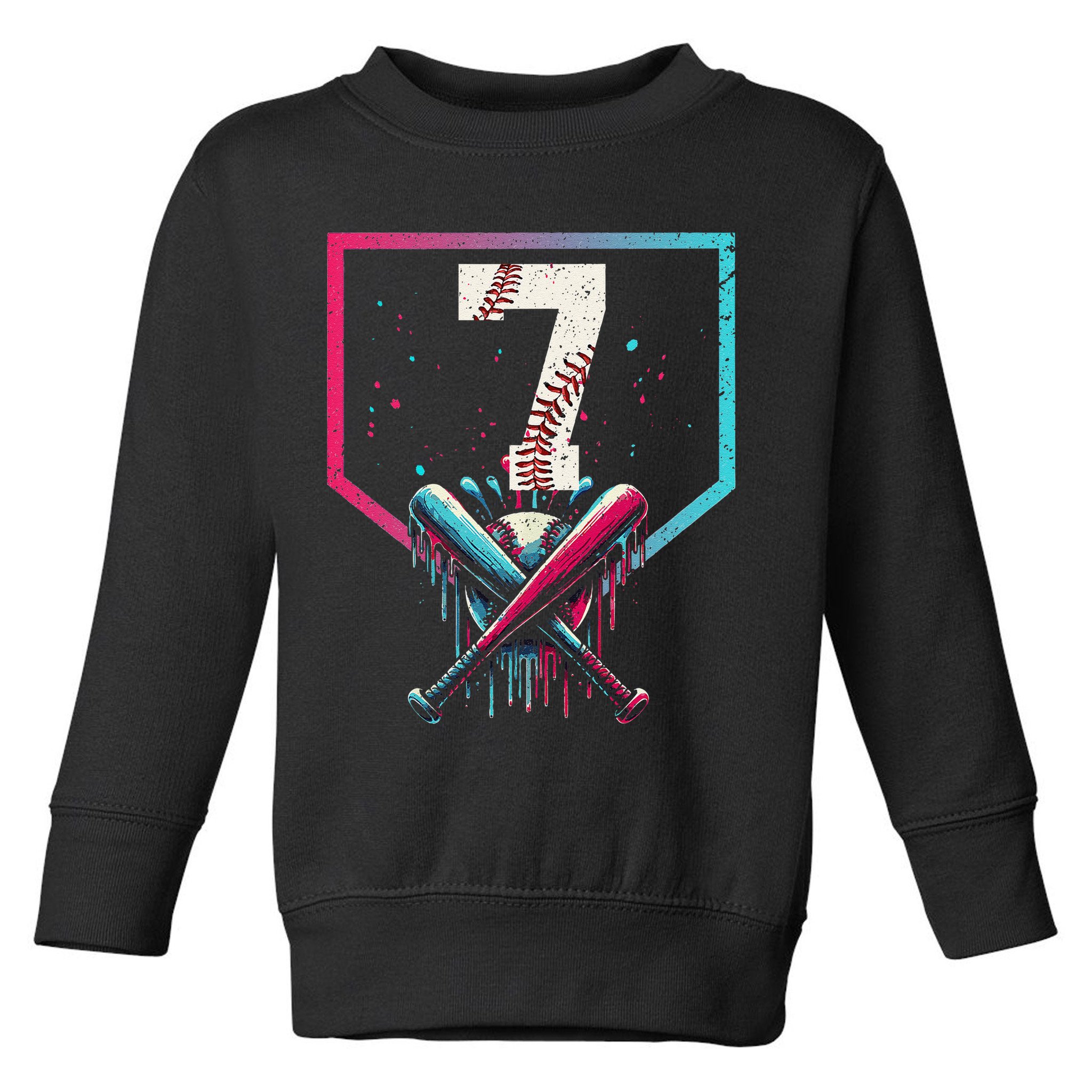 7th Birthday Baseball Home Plate Drip Ice Cream Sprinkle 1 Gift Toddler Sweatshirt