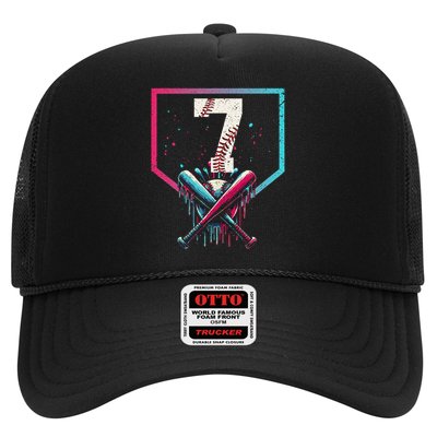 7th Birthday Baseball Home Plate Drip Ice Cream Sprinkle 1 Gift Trucker Hat