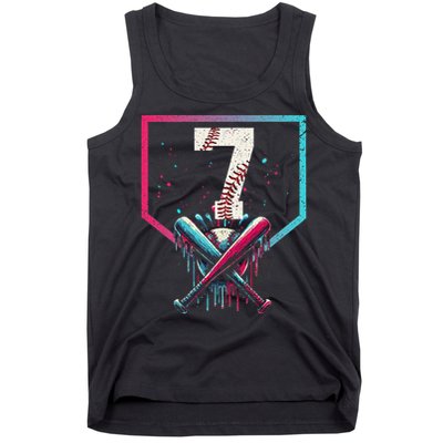 7th Birthday Baseball Home Plate Drip Ice Cream Sprinkle 1 Gift Tank Top