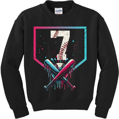 7th Birthday Baseball Home Plate Drip Ice Cream Sprinkle 1 Gift Kids Sweatshirt