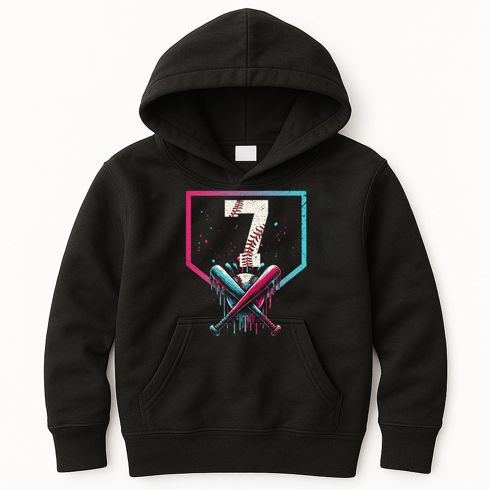 7th Birthday Baseball Home Plate Drip Ice Cream Sprinkle 1 Gift Kids Hoodie