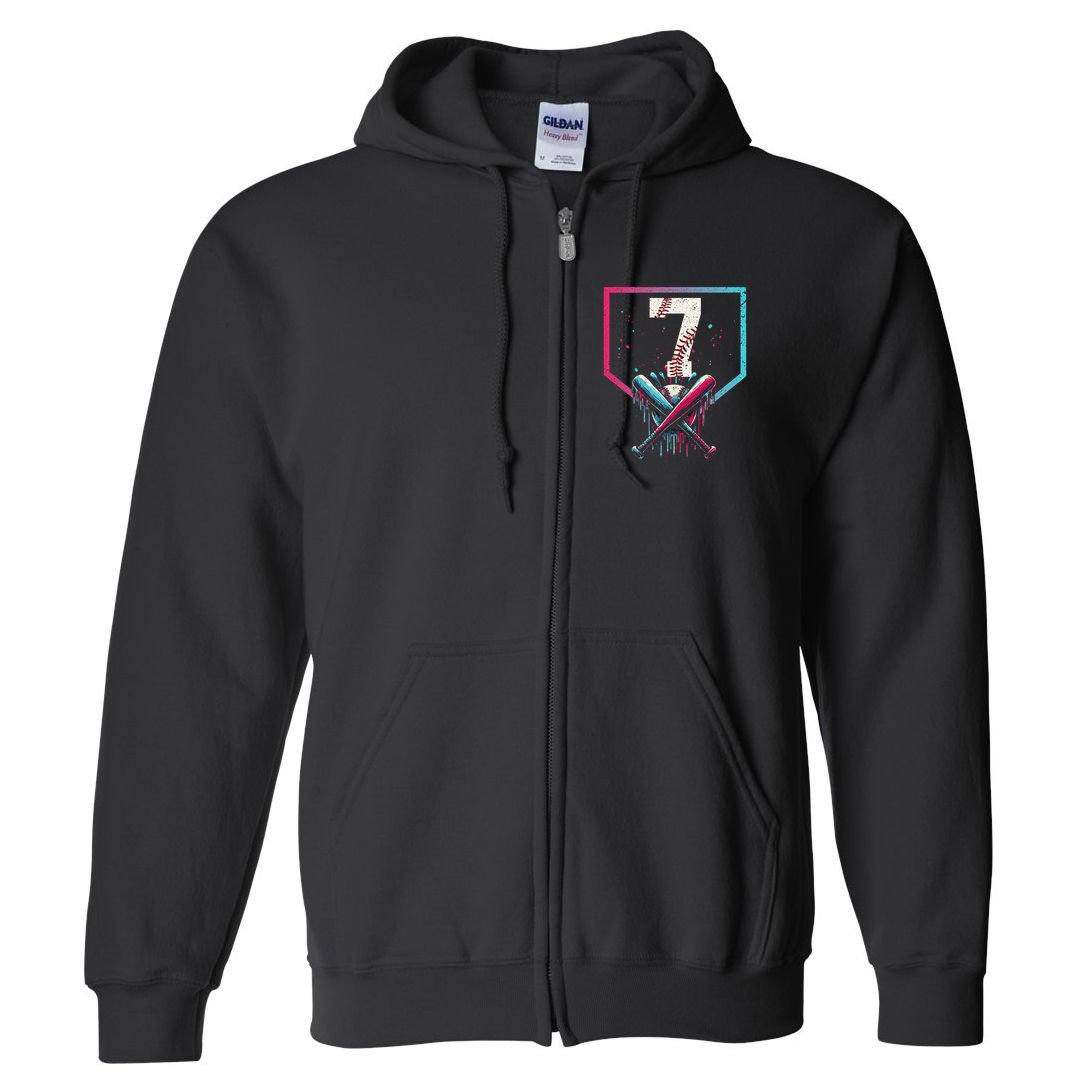 7th Birthday Baseball Home Plate Drip Ice Cream Sprinkle 1 Gift Full Zip Hoodie
