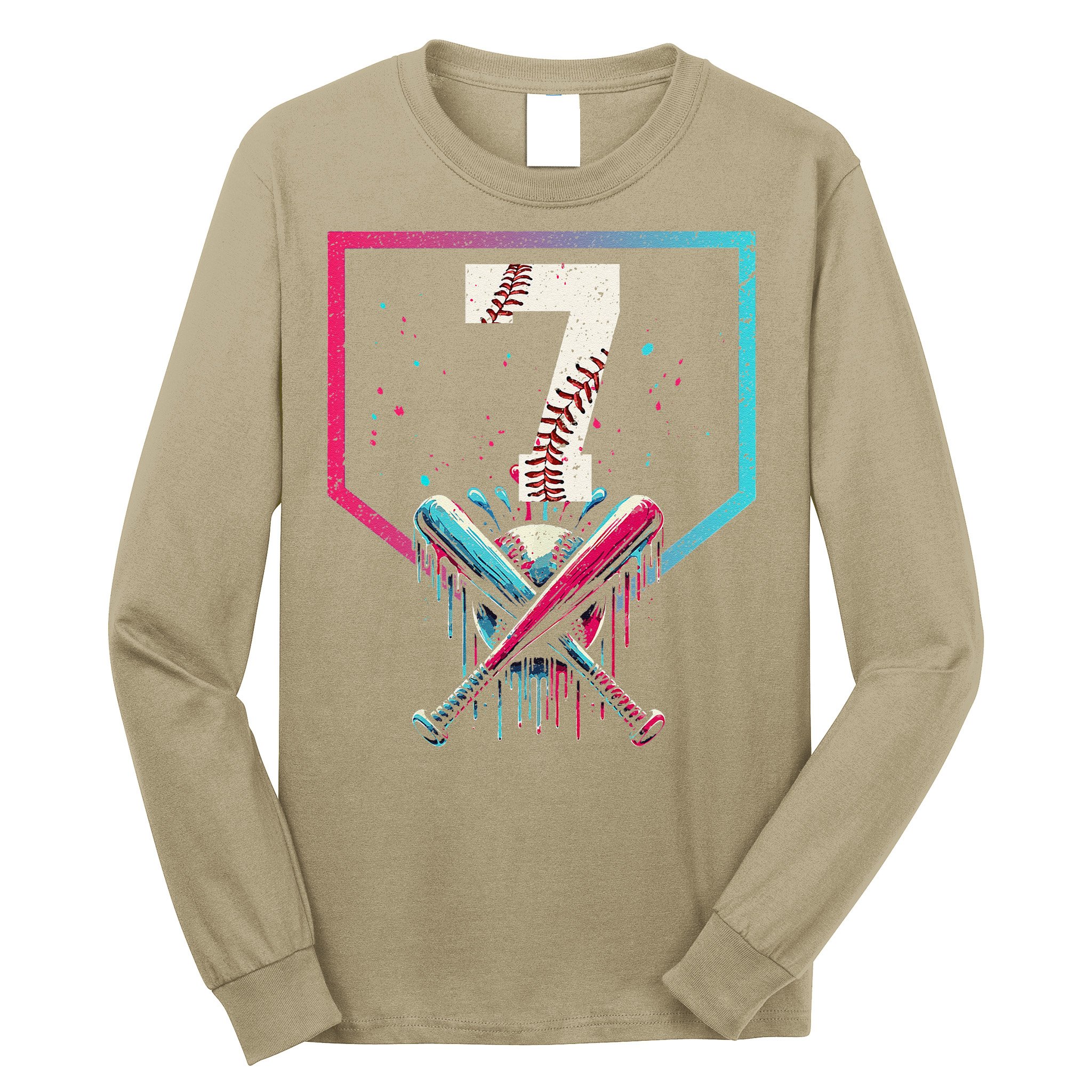 7th Birthday Baseball Home Plate Drip Ice Cream Sprinkle 1 Gift Long Sleeve Shirt