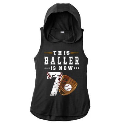 7th Birthday Baseball Seven Year Old Baseball Player Ladies PosiCharge Tri-Blend Wicking Draft Hoodie Tank