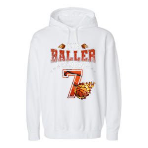 7th Birthday Basketball Player Gifts 7 Years Old Garment-Dyed Fleece Hoodie