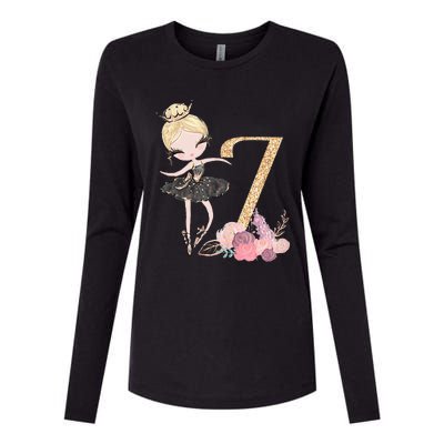 7th Birthday Ballerina Dancer Blonde Ballet Tutu Girl Seven Womens Cotton Relaxed Long Sleeve T-Shirt