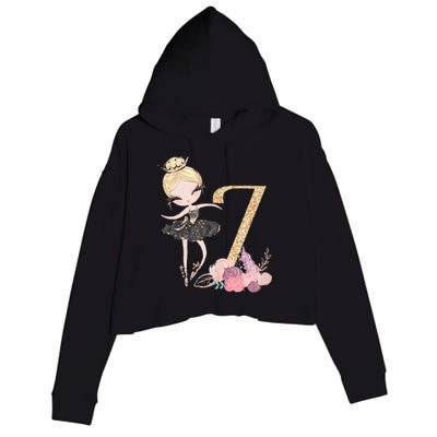 7th Birthday Ballerina Dancer Blonde Ballet Tutu Girl Seven Crop Fleece Hoodie