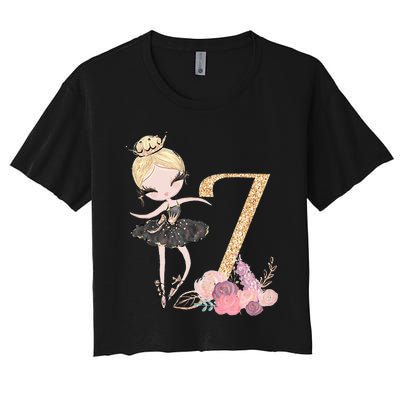 7th Birthday Ballerina Dancer Blonde Ballet Tutu Girl Seven Women's Crop Top Tee