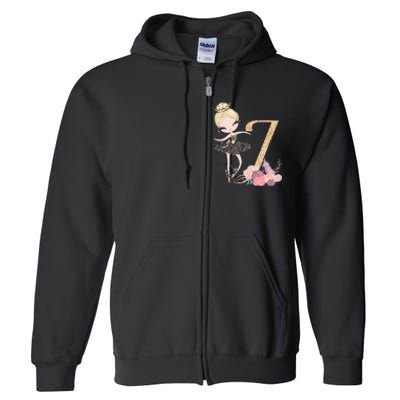 7th Birthday Ballerina Dancer Blonde Ballet Tutu Girl Seven Full Zip Hoodie