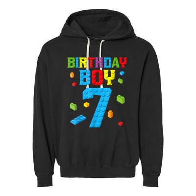 7th Birthday Boy Master Builder Garment-Dyed Fleece Hoodie