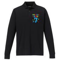 7th Birthday Boy Master Builder Performance Long Sleeve Polo