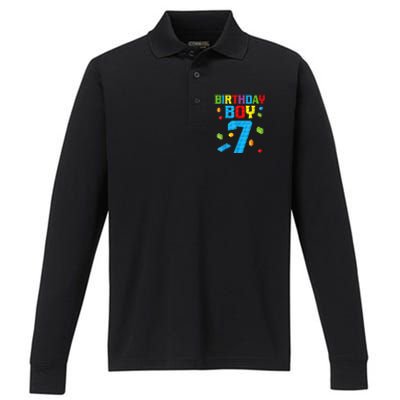 7th Birthday Boy Master Builder Performance Long Sleeve Polo