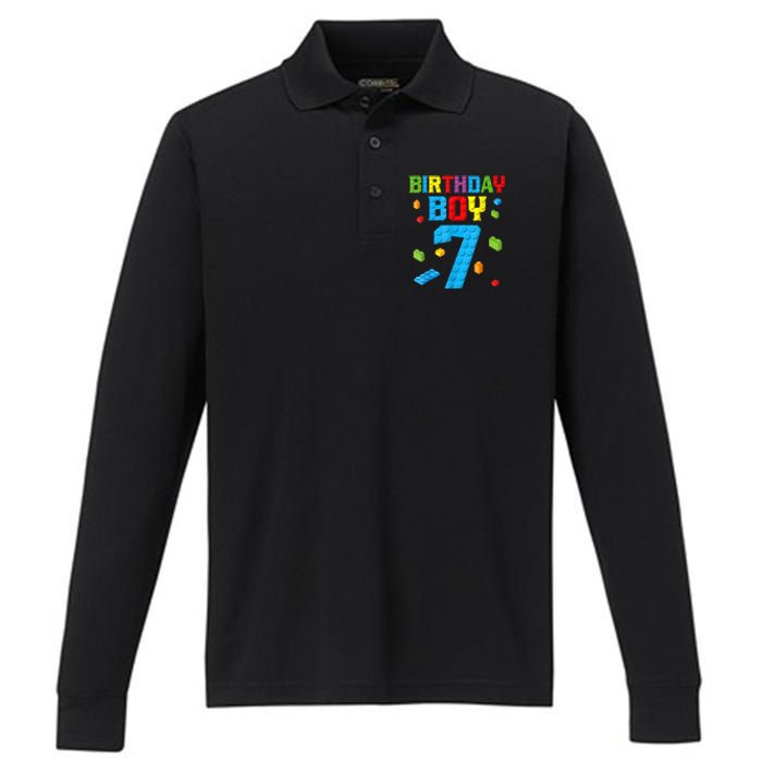 7th Birthday Boy Master Builder Performance Long Sleeve Polo