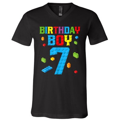 7th Birthday Boy Master Builder V-Neck T-Shirt