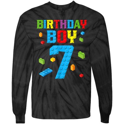 7th Birthday Boy Master Builder Tie-Dye Long Sleeve Shirt