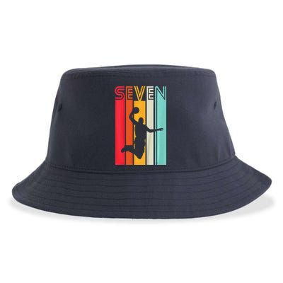 7th Birthday Basketball Lover Gift 7 Years Old Retro Sustainable Bucket Hat