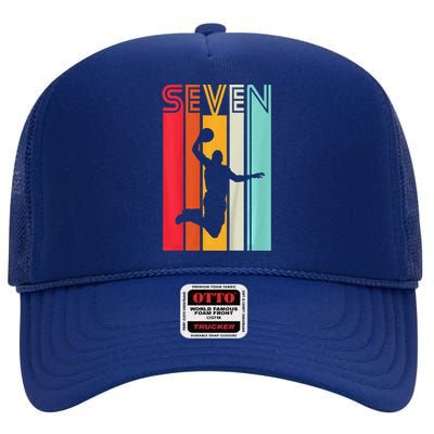 7th Birthday Basketball Lover Gift 7 Years Old Retro High Crown Mesh Back Trucker Hat