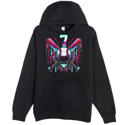 7th Birthday Baseball Home Plate Drip Ice Cream Sprinkle Gift Premium Pullover Hoodie
