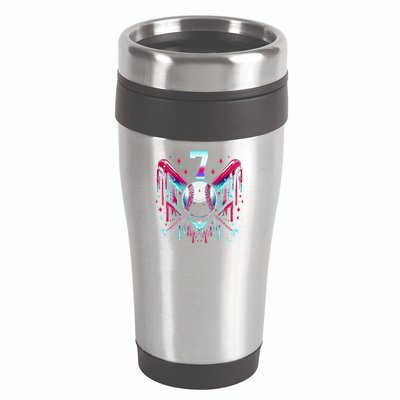 7th Birthday Baseball Home Plate Drip Ice Cream Sprinkle Gift 16oz Travel Tumbler