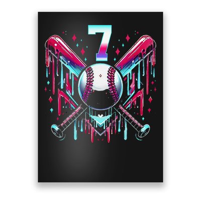 7th Birthday Baseball Home Plate Drip Ice Cream Sprinkle Gift Poster