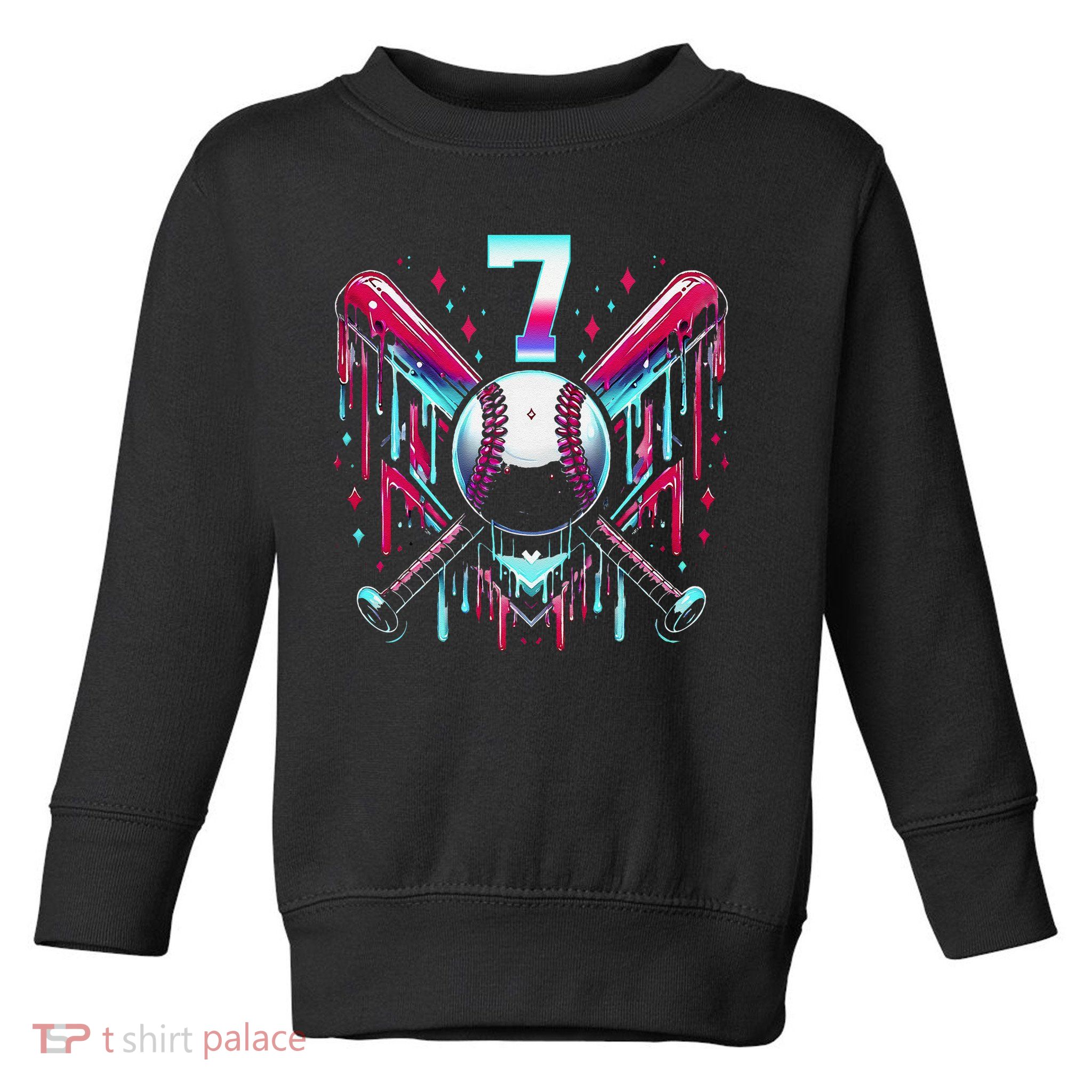 7th Birthday Baseball Home Plate Drip Ice Cream Sprinkle Gift Toddler Sweatshirt