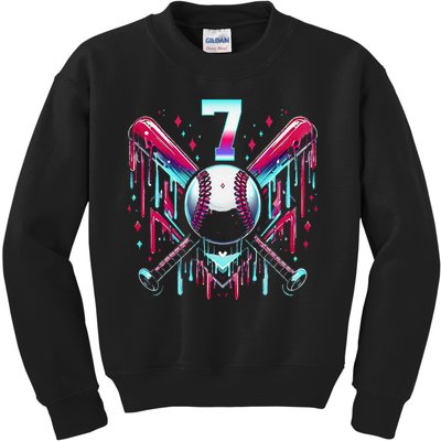 7th Birthday Baseball Home Plate Drip Ice Cream Sprinkle Gift Kids Sweatshirt