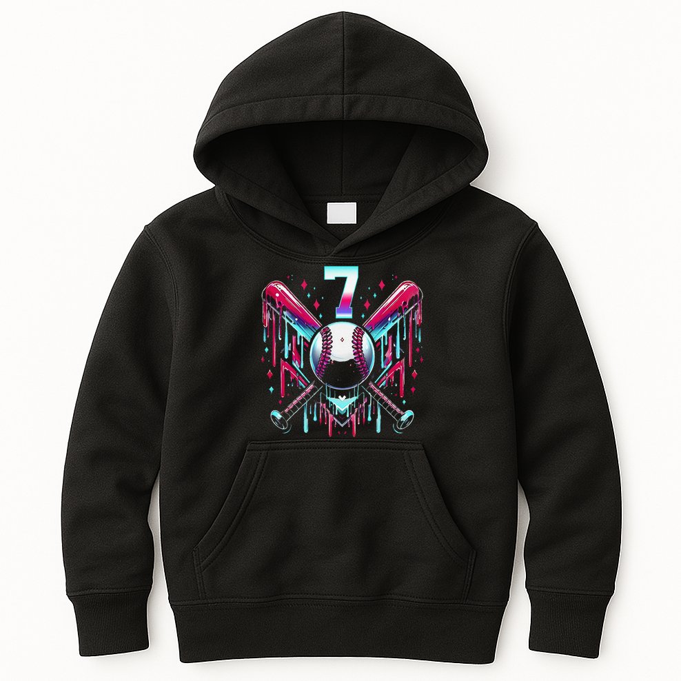 7th Birthday Baseball Home Plate Drip Ice Cream Sprinkle Gift Kids Hoodie