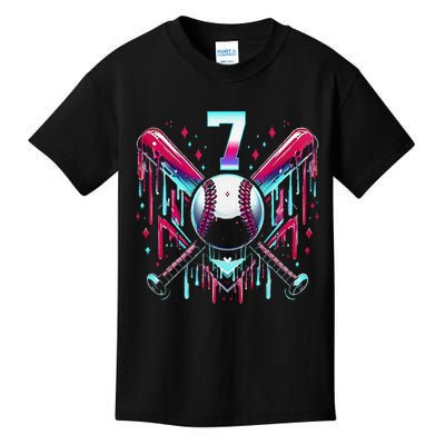 7th Birthday Baseball Home Plate Drip Ice Cream Sprinkle Gift Kids T-Shirt