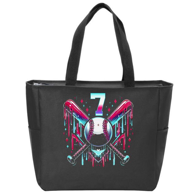 7th Birthday Baseball Home Plate Drip Ice Cream Sprinkle Gift Zip Tote Bag